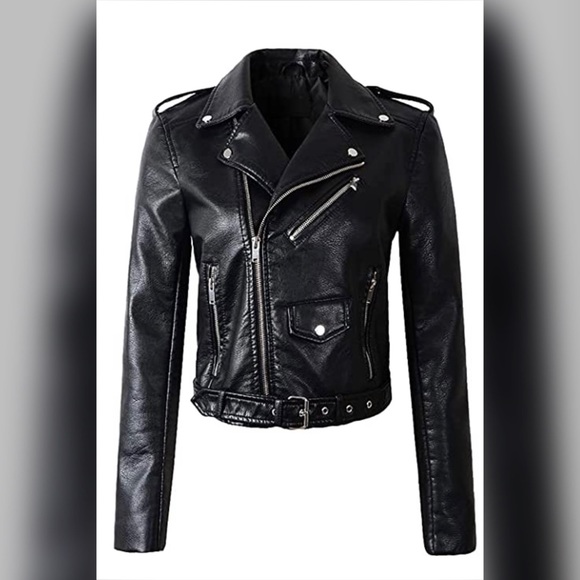 L'Olive Verte Faux Leather Moto Jacket - Picture 2 of 4